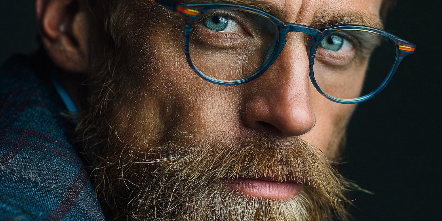 Primer plano de un hombre con gafas progresivas modernas