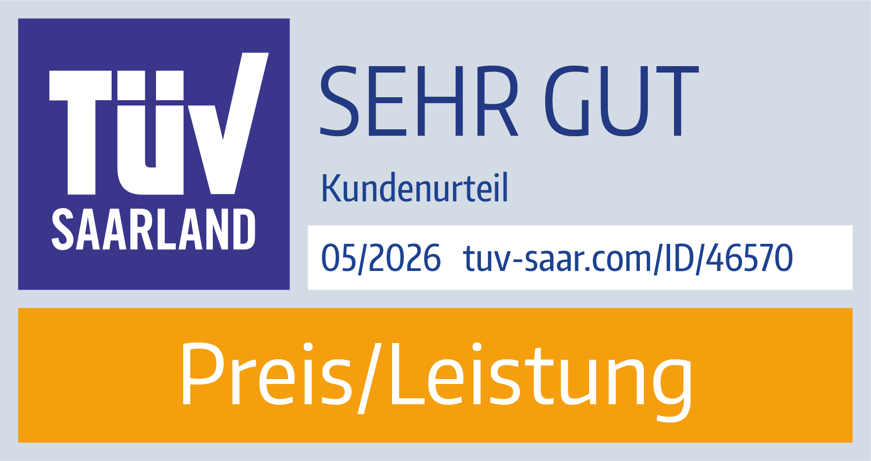 TÜV Saarland – Valoración MUY BUENA, calidad/precio, 05/2026